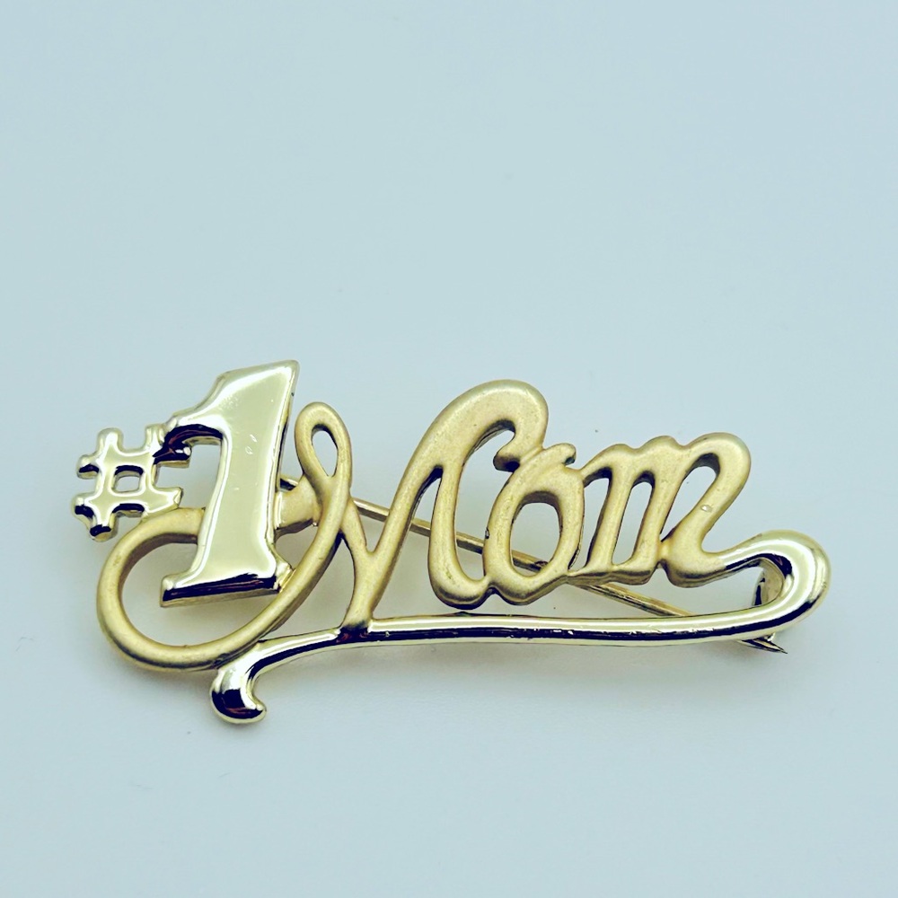 Vintage signed A.J.C. Brooch Pin "#1 Mom"‎ great Mother’s Day Gift! w/box